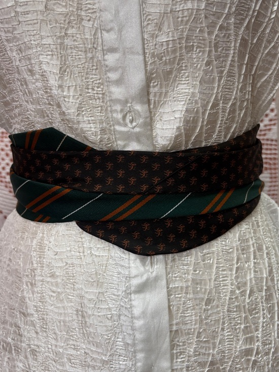 Other - Upcycled Necktie Wrap Belt Green Brown Boho
